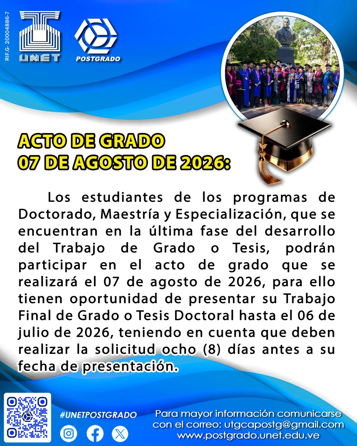 ACTO DE GRADO 07 DE AGOSTO DE 2026 👩‍🎓👨‍🎓